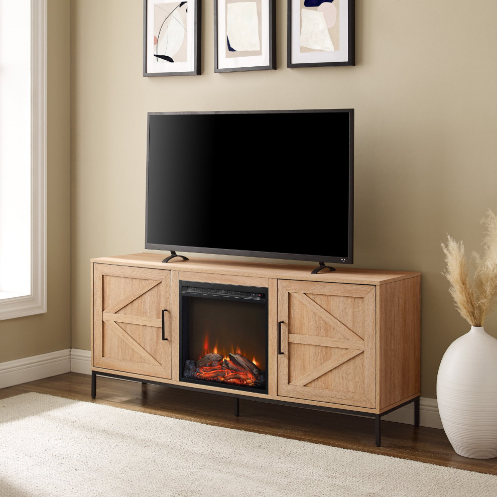 Modern Rustic TV Stand  Arrow Head Accented Barn Doors and Fireplace   Industrial   Entertainment Centers And Tv Stands   by Declusia  Houzz