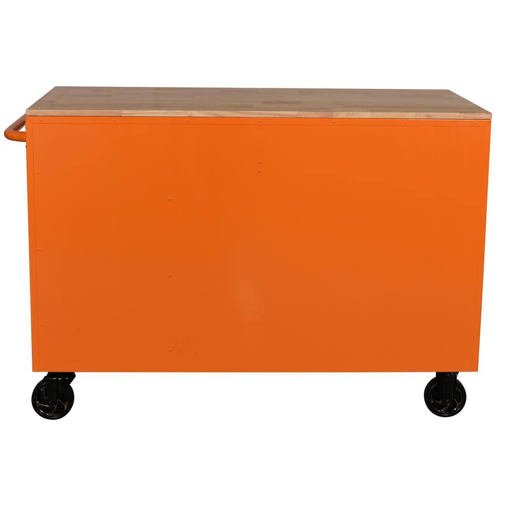 Husky 52 in. W x 24.5 in. D Standard Duty 10-Drawer Mobile Workbench Tool Chest with Solid Wood Work Top in Gloss Orange H52MWC10ORG