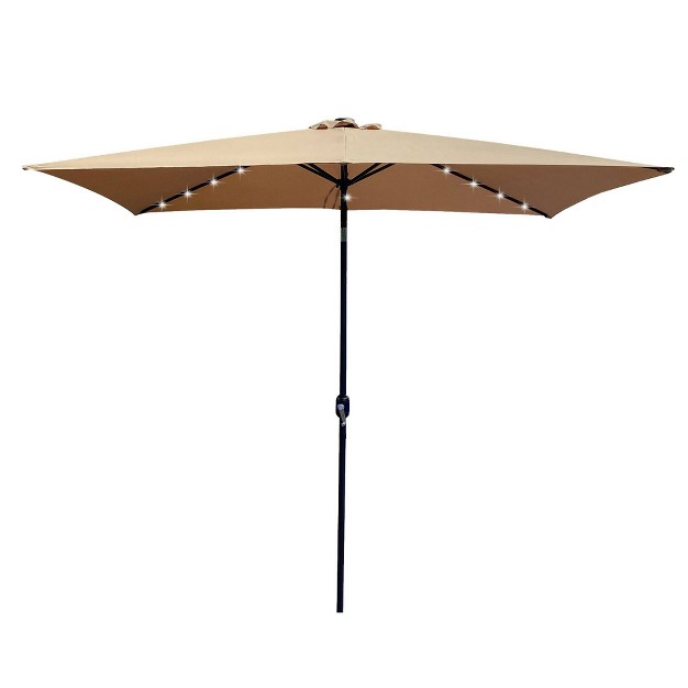 Wellfor 6 5 x27 x10 x27 Rectangular Outdoor Market Umbrella With 26 Solar Led Lights Taupe