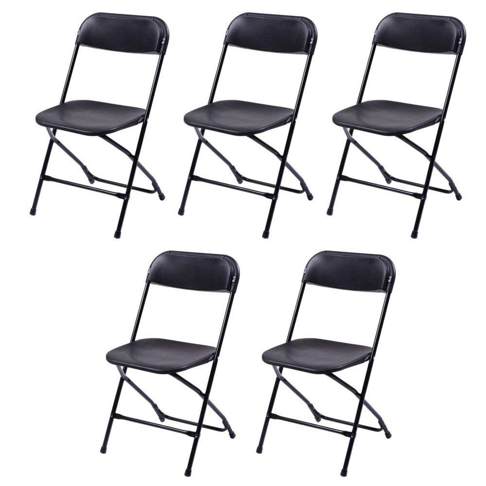 Zimtown Set of 5 Folding Chairs Heavy Duty Steel Frame Plastic Commercial Wedding Party, Plastic Portable Chairs for Comference Party Event