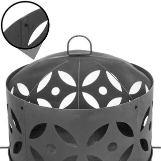 Sunnydaze Decor 26 in. x 29 in. Round Cast Iron Retro Outdoor Wood Fire Pit Bowl in Gray with Spark Screen RCM-LG561N