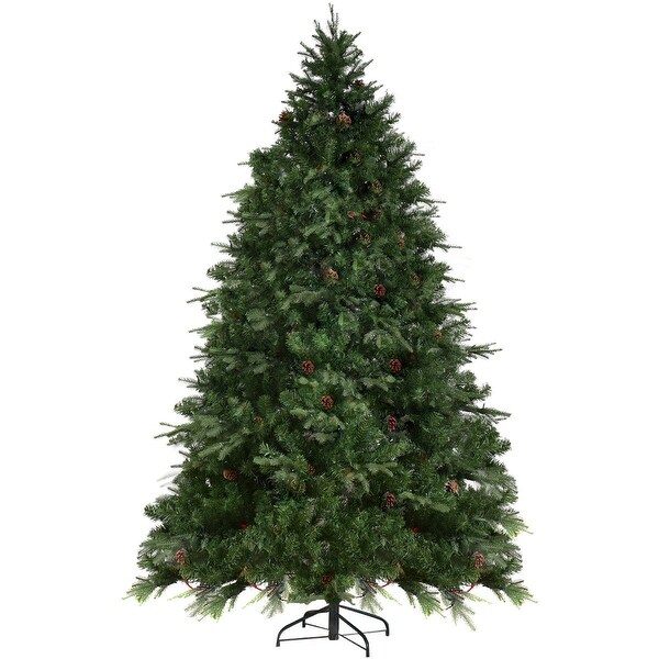 Costway 8Ft PreLit Artificial Christmas Tree Hinged w/ 600 LED Lights