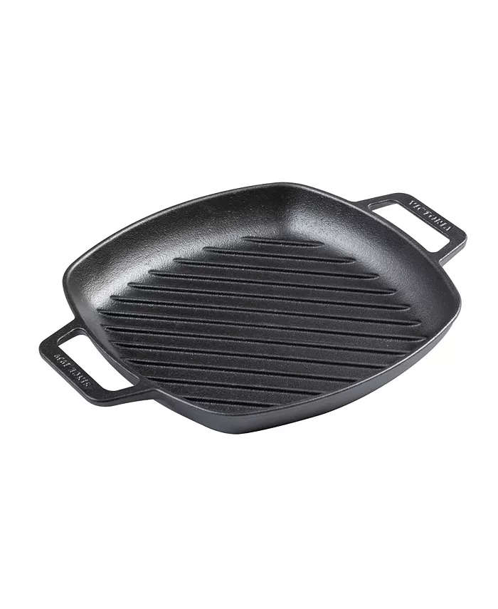 Victoria 10in Square Grill Pan with Double Loop Handles Seasoned