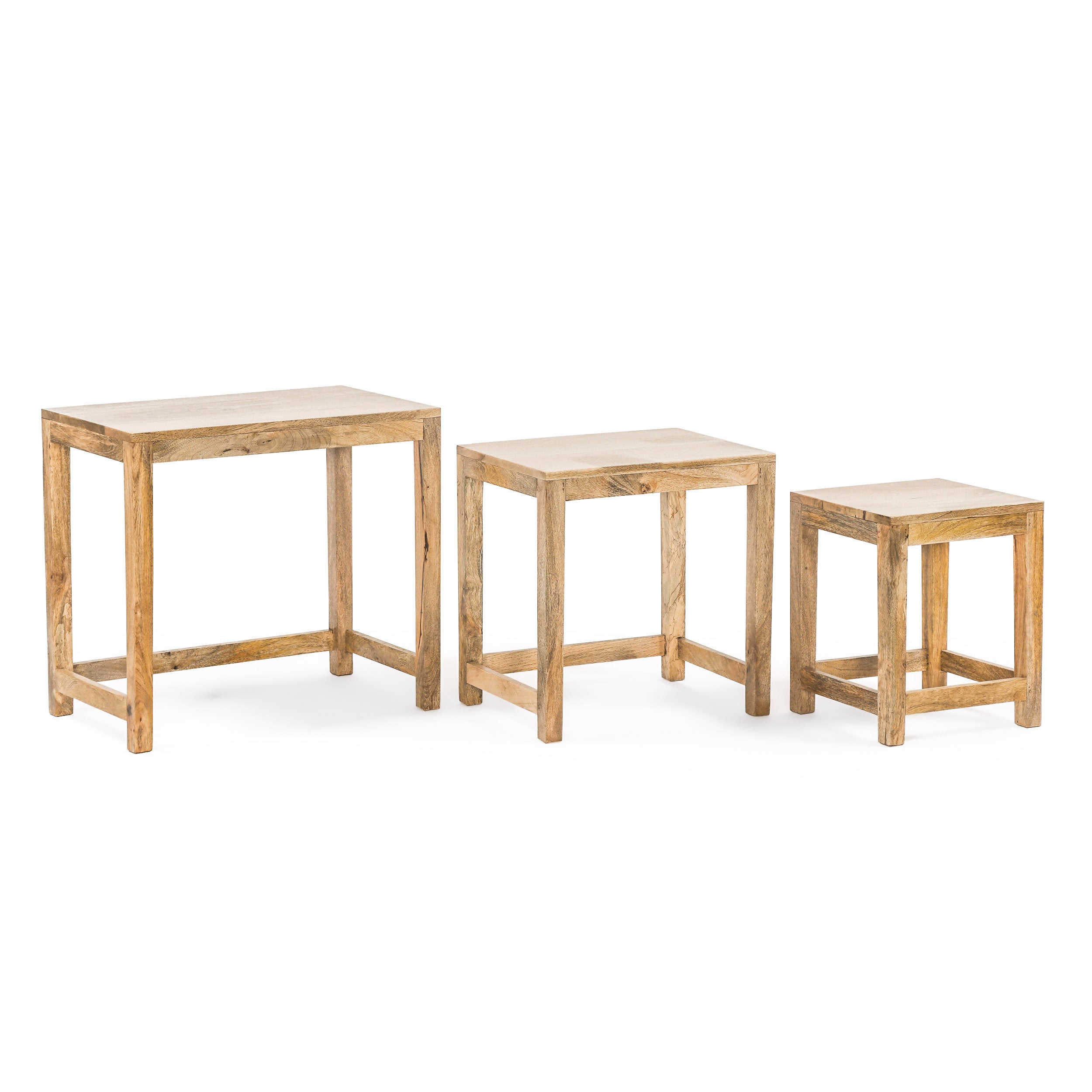 Farnum Rustic Handcrafted Mango Wood Nested Side Tables (Set of 3), Natural