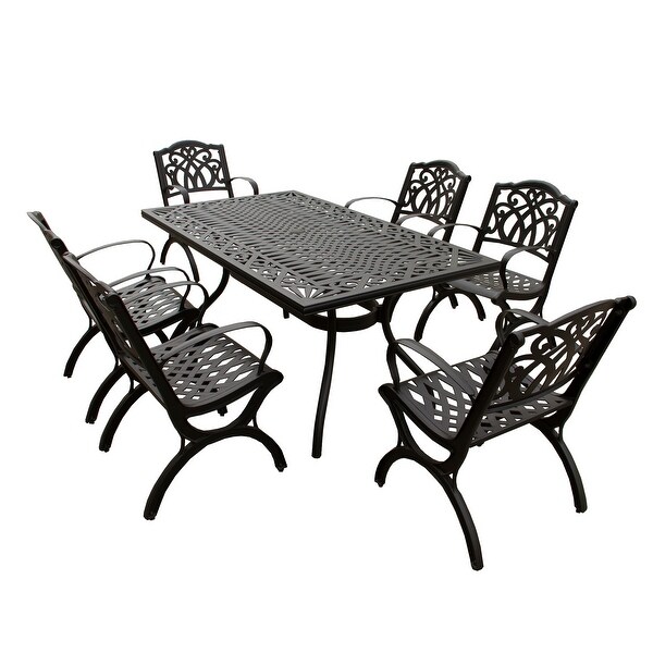 Modern Ornate Outdoor Mesh Aluminum 68in Rectangular Patio Dining Set with Six Chairs