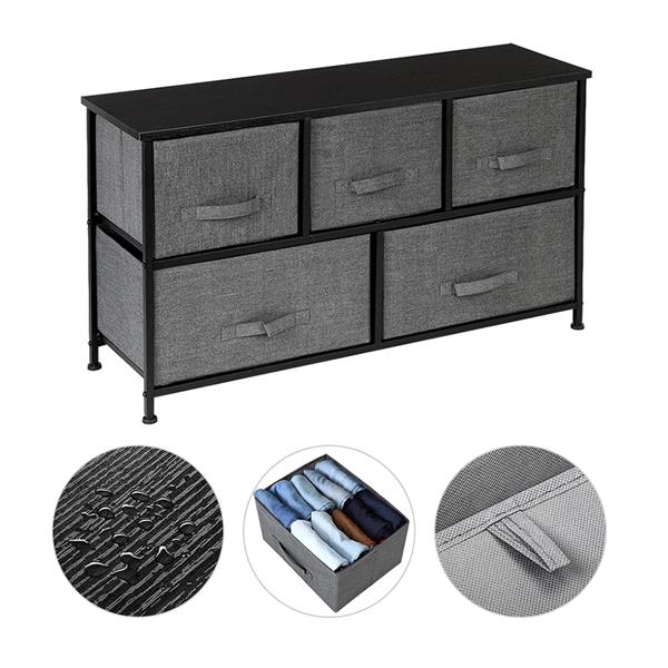 5-Drawer Storage Organizer Unit with Fabric Bins Bedroom Playroom Entryway Hallway Closets Steel Frame MDF Top Dresser Storage Tower Fabric Cube Dresser Chest Cabinet