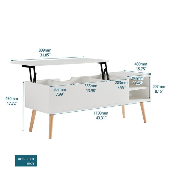 Wood Lift Top Coffee Table w/ Hidden Storage Compartments and Shelves