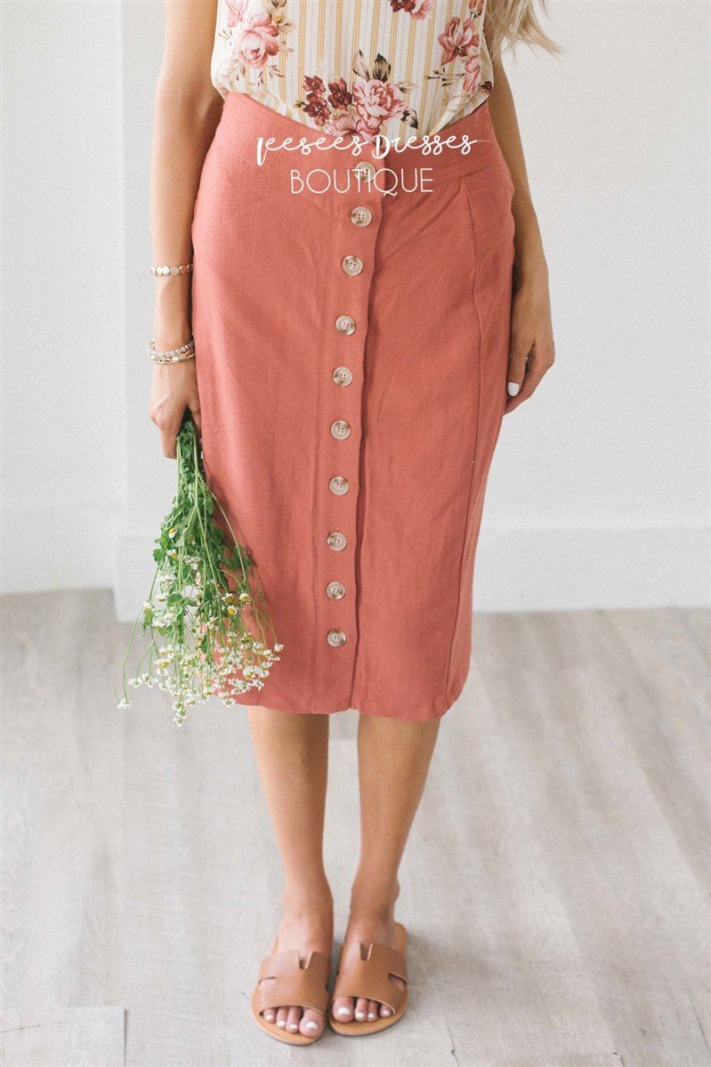 Button Front Relaxed Pencil Skirt