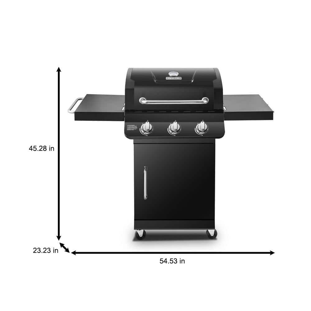 DynaGlo Premier 3Burner Propane Gas Grill in Black with Folding Side Tables