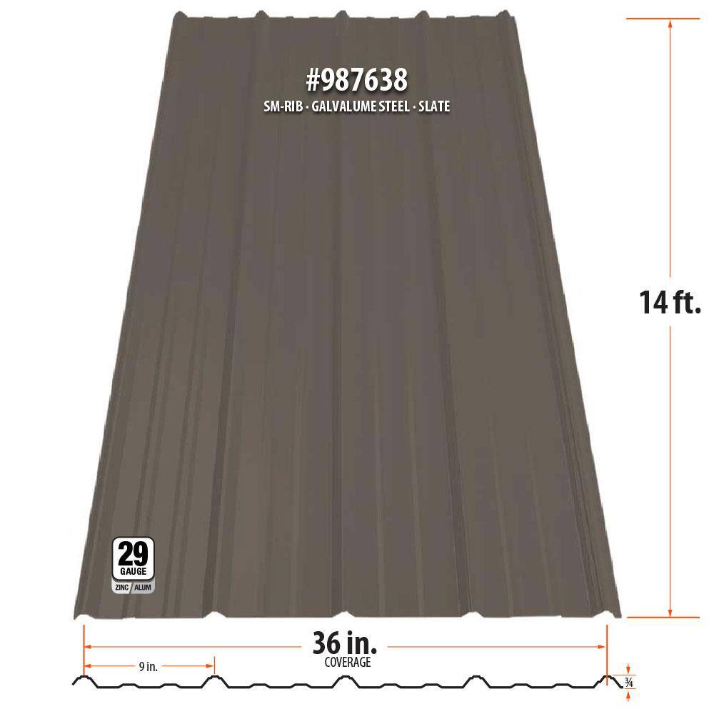 Gibraltar Building Products 14 ft. SM-Rib Galvalume Steel 29-Gauge RoofSiding Panel in Slate 987638