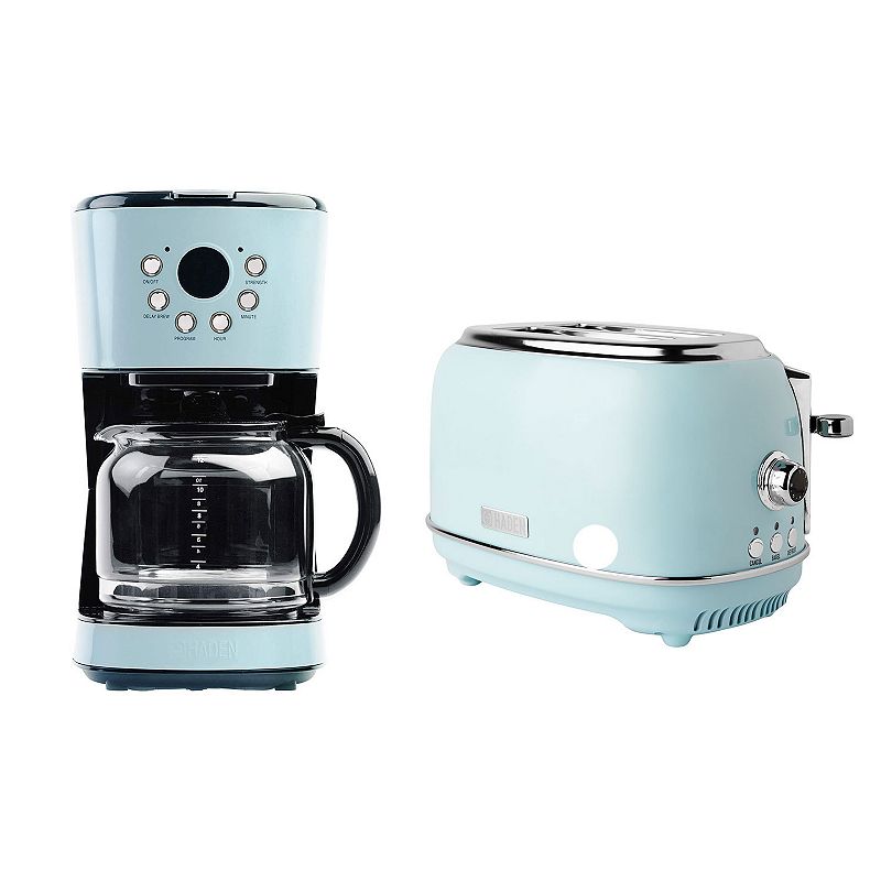 Haden Heritage 12 Cup Programmable Coffee Maker with 2 Slice Toaster， Turquoise