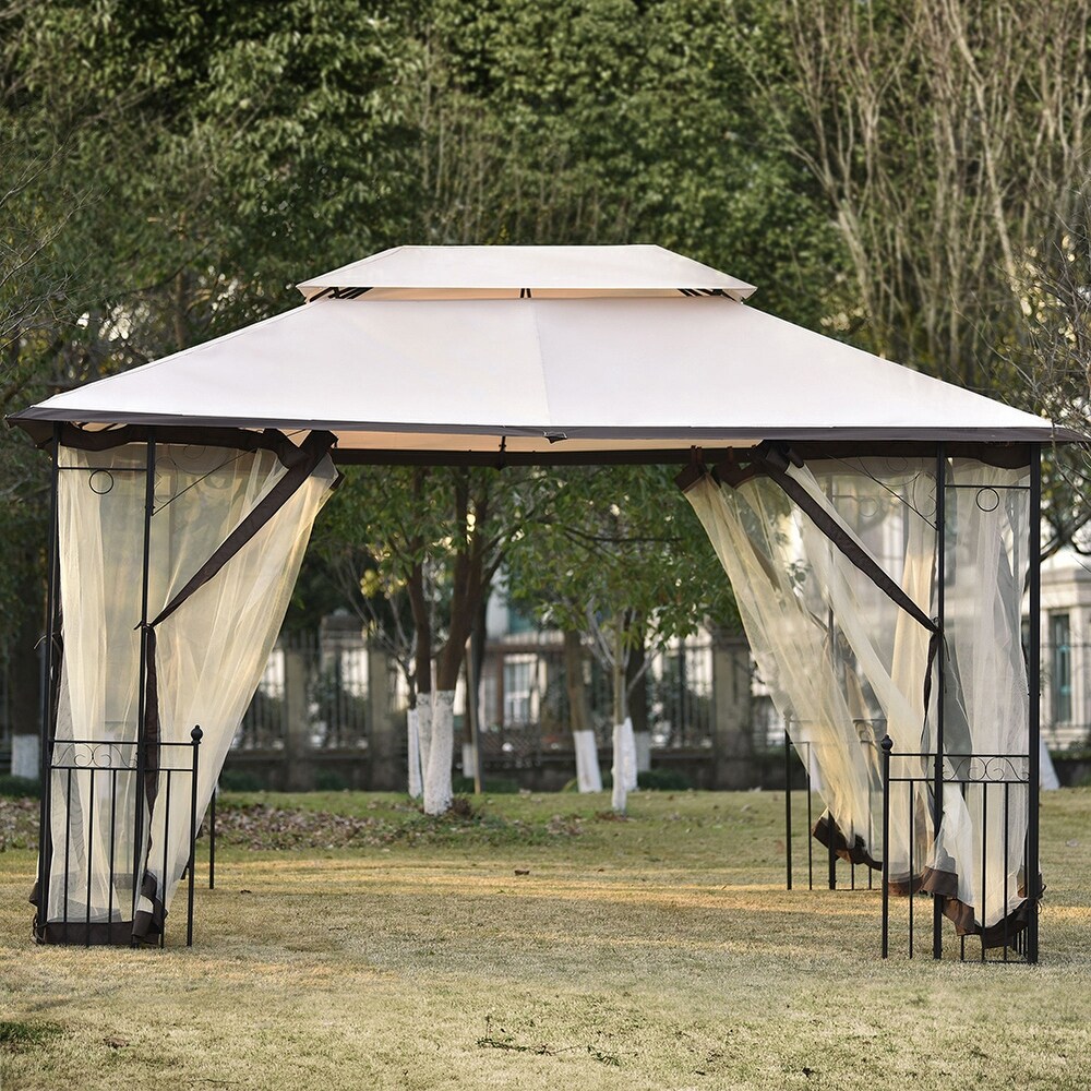 13 Ft x 9.7 Ft Iron Patio Outdoor Gazebo with Mosquito Netting