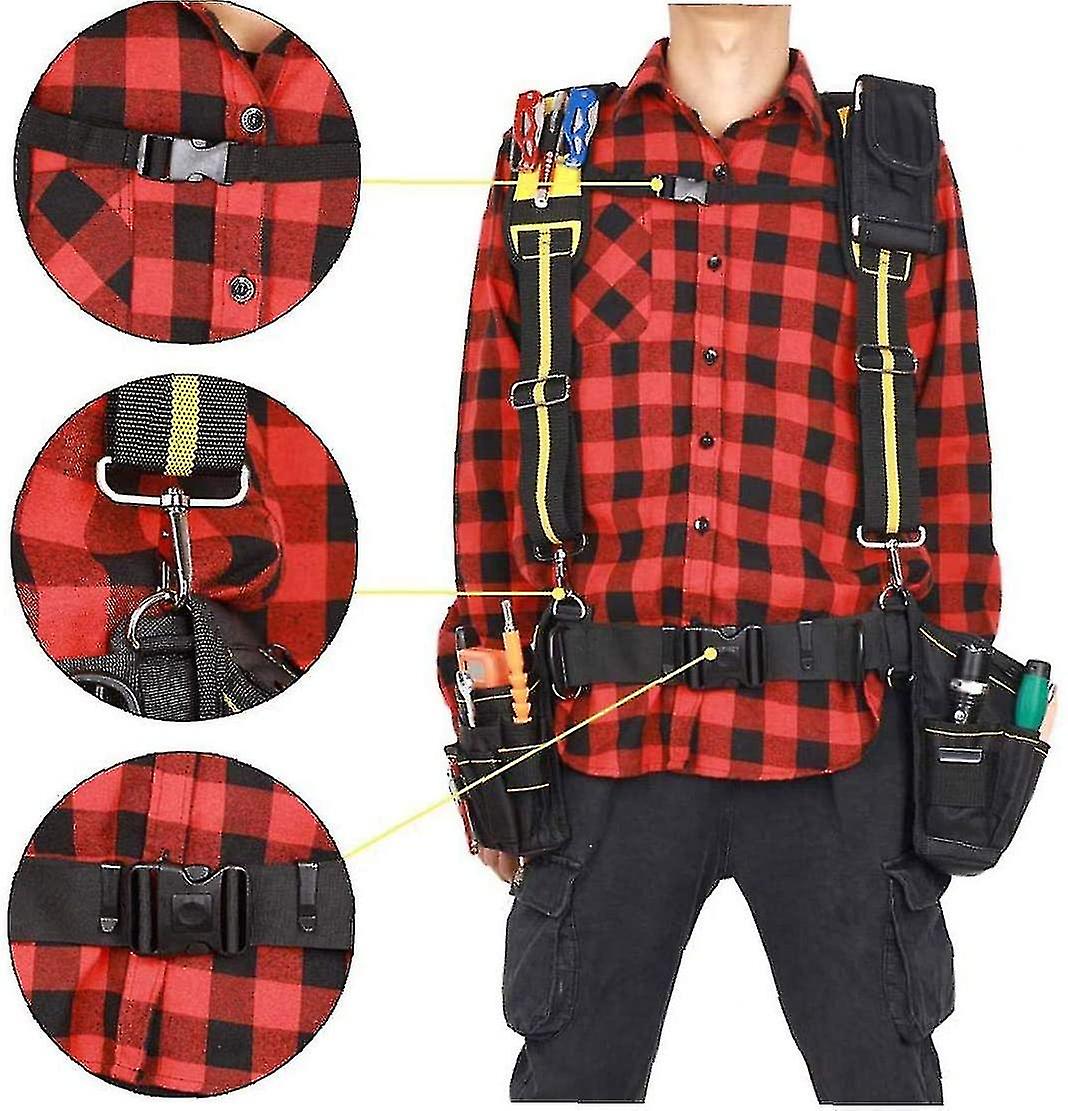 Tool Belt Suspenders Padded Heavy Duty Adjustable Strap With Pocket Clips For