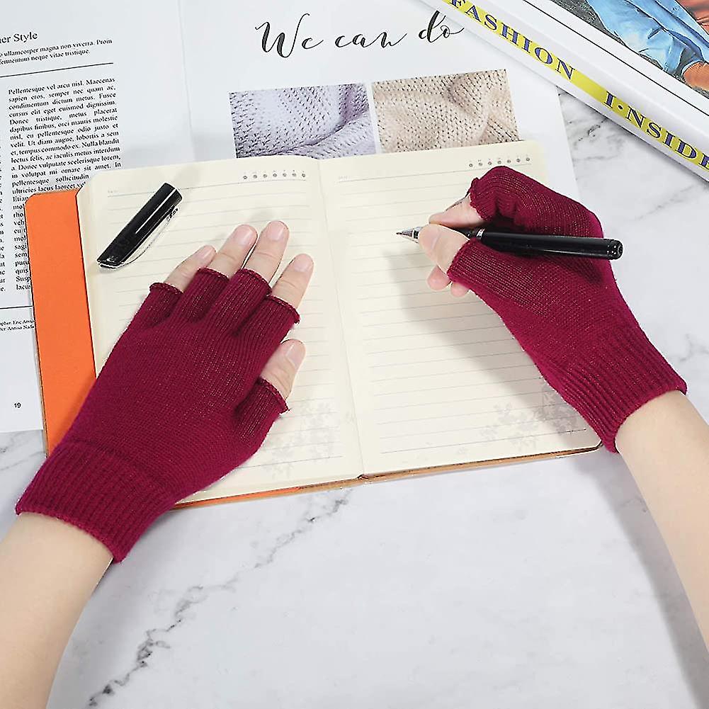 Women Winter Fingerless Gloves Wool Knit Half Finger Stretch Glove