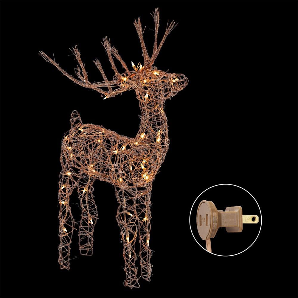 Alpine Corporation 35 in. Tall Rattan Reindeer Decoration with Halogen Lights AUH164