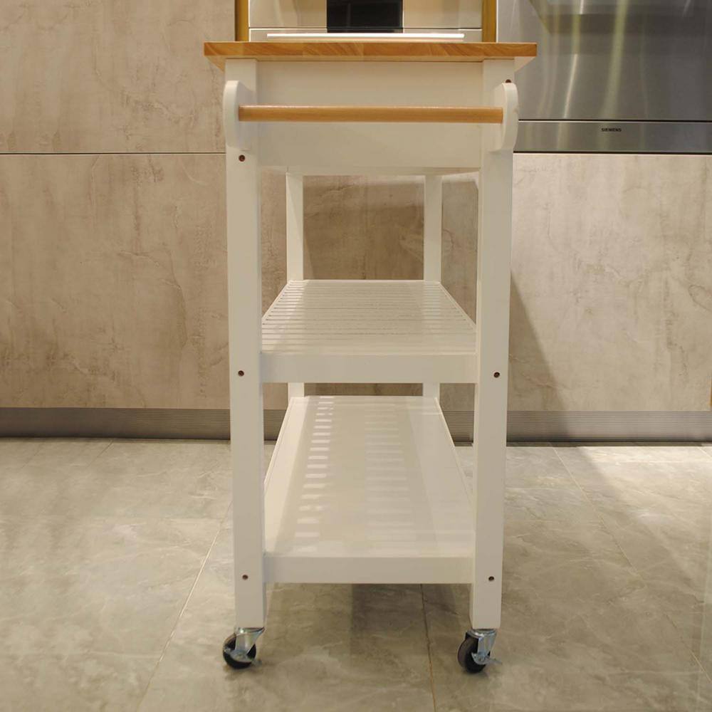 45 in. W White Wood Kitchen Island with 2-Lockable Wheels for Easy Storing and Fetching BF1663C475