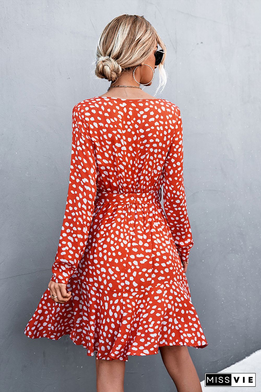 Polka Dot Long Sleeve Midi Dress Wholesale