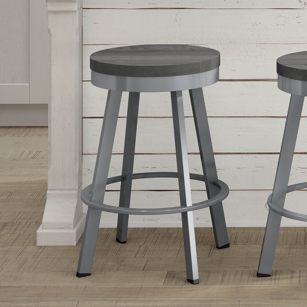 Amisco Warner Swivel Counter Stool with Distressed Wood Seat