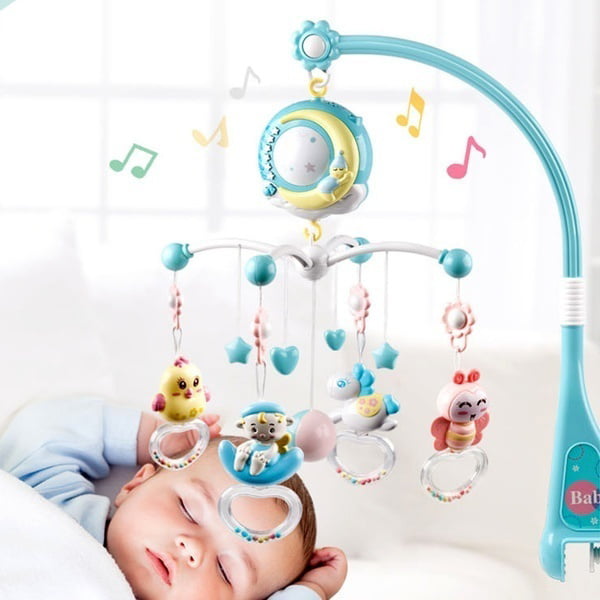 English Songs Musical Baby Crib Mobile with Projection Music Box Rattle Bed Bell Toys for 0-18 Months (without Battery)