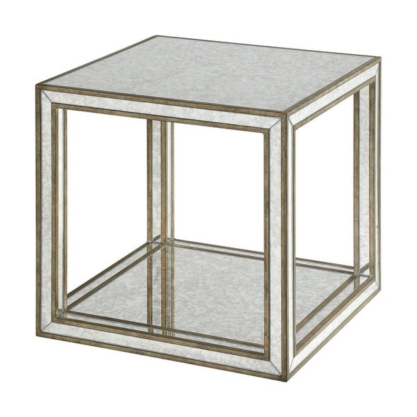 18.5? Julie Mirrored Antique Square Mirror Accent End Table Wood Frame