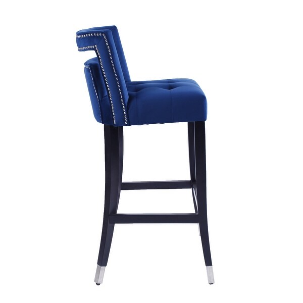 Suede Velvet Barstool with nailheads ， Dining Room Chair with Birch Wood Leg for Dining Room Living Room