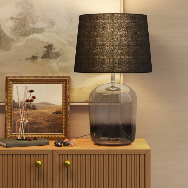 Smoked Glass Table Lamp Black includes Led Light Bulb