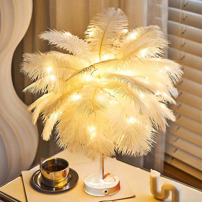 Led Remote Control Feather Table Lamp Usb/aa Battery Power Diy Creative Light Tree Feather Lamp Shade Wedding Home Bedroom Decor