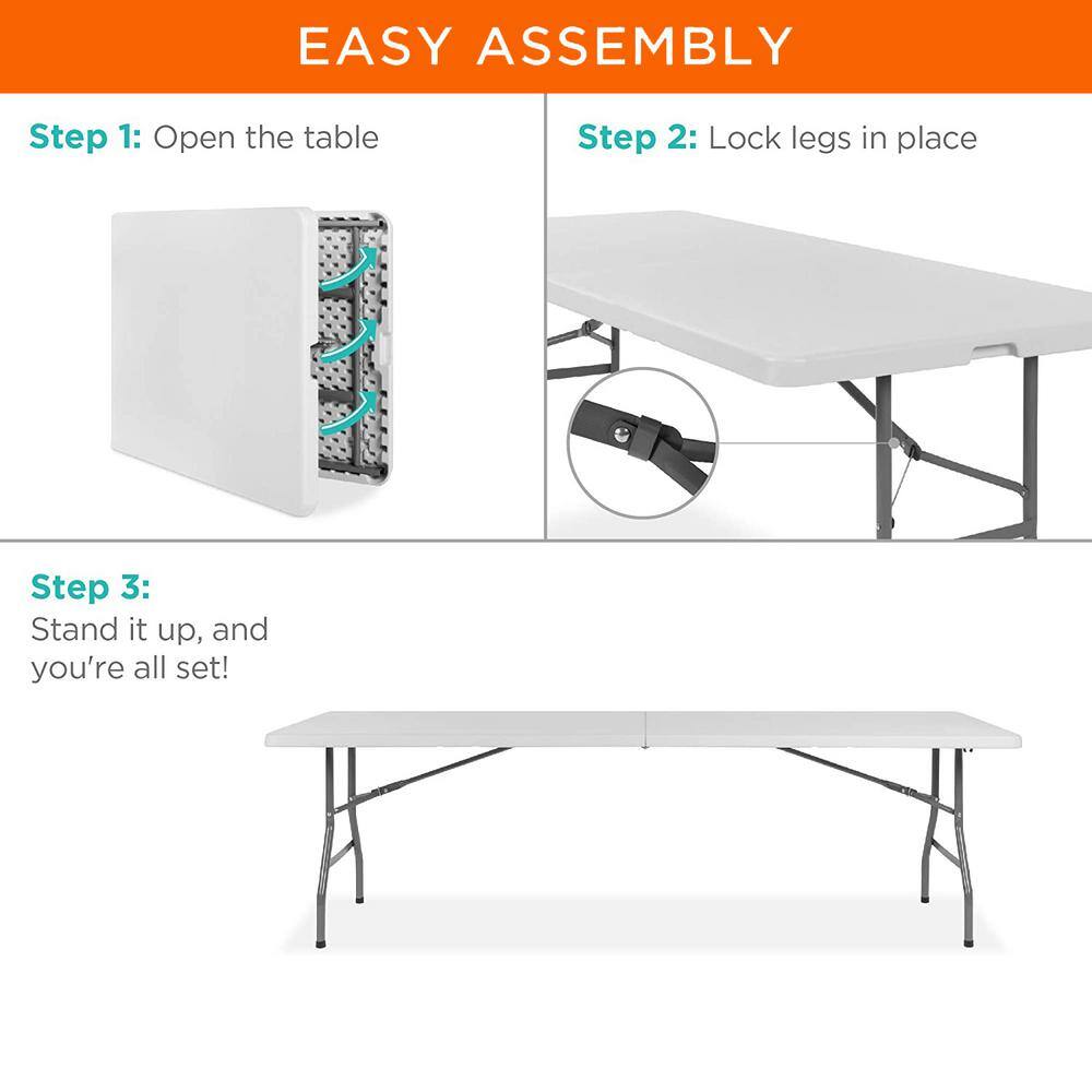 SUGIFT 8 ft. White Adjustable Height Fold-in-Half Steel Outdoor Picnic Folding Table SGFT88342