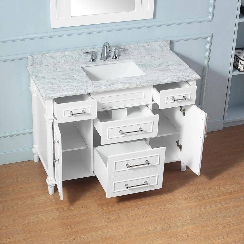 Home Decorators Collection Aberdeen 48 in W x 22 in D Vanity in White with Carrara Marble Top with White Sink