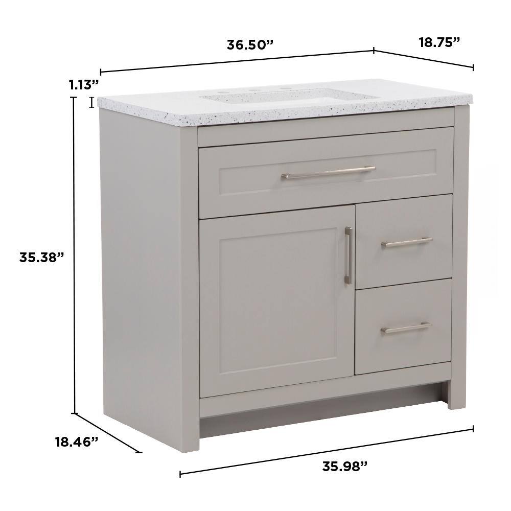 Home Decorators Collection Clady 36.5 in. W x 18.8 in. D x 35.4 in. H Freestanding Bath Vanity in Gray with Silver Ash Cultured Marble Top HD2036P2-KG