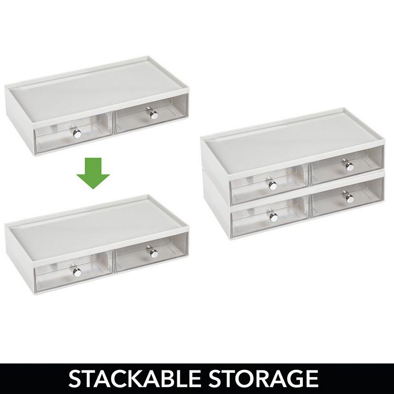 mDesign Wide Plastic Stackable Glasses Organizer Box with 2 Drawers， White/Clear