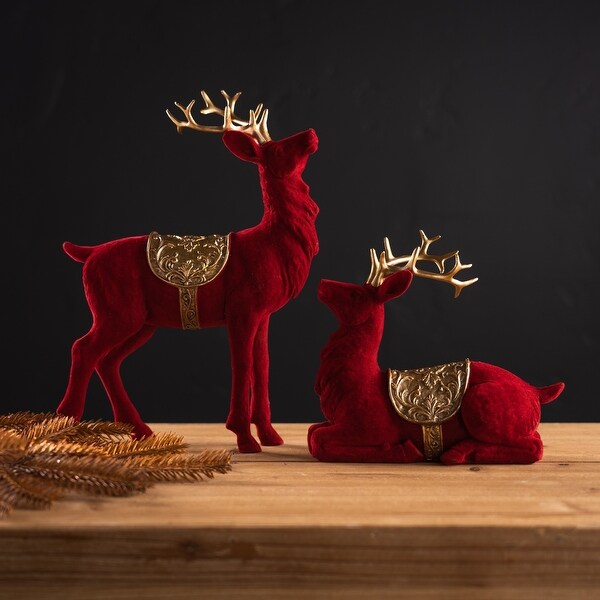 Set of 2 Flocked Deer Christmas Tabletop Figurines 10