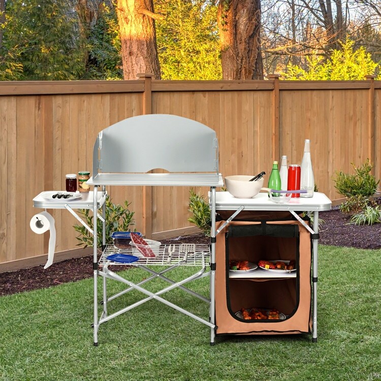 Foldable Outdoor BBQ Portable Grilling Table With Windscreen Bag   57.5\