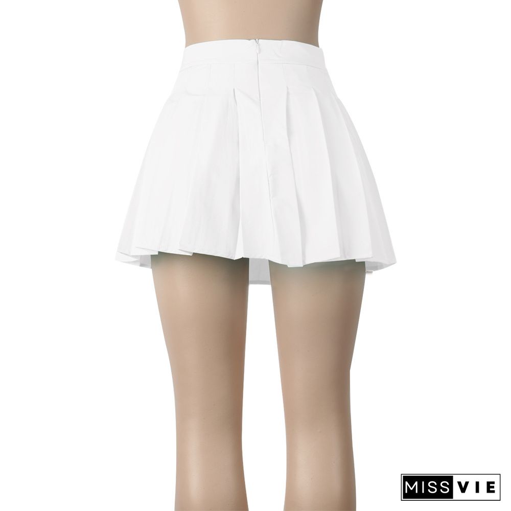 Women Sexy Solid Color Short Pleated Skirt