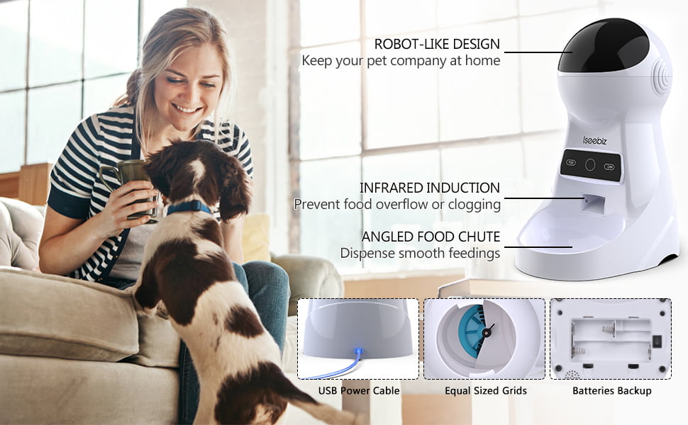 Iseebiz Smart Pet Feeder， Automatic Cat Dog Feeder， 3L WiFi App Control Timed Food Dispenser