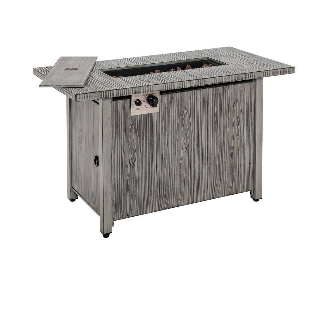 Costway 43 in. Propane Gas Fire Pit Table Wood-like Metal Fire Table with Protective Cover NP10795GR