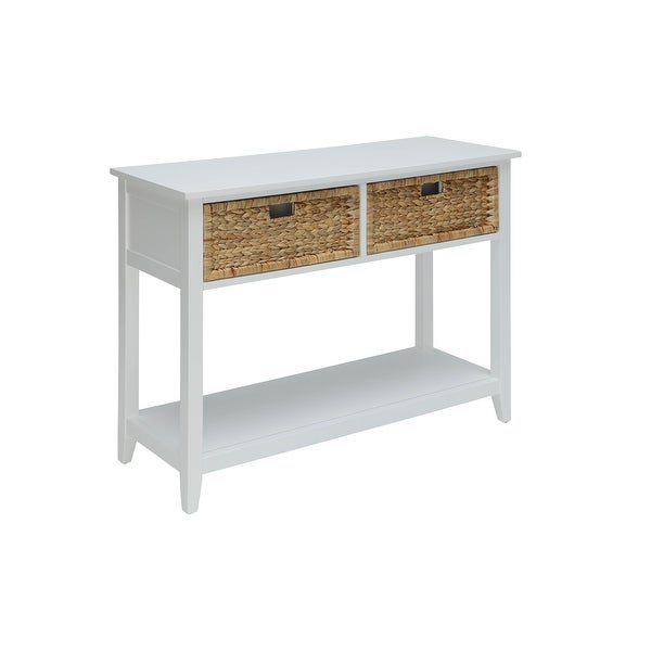 Transitional Flavius Rectangular Console Table with 2 Drawers (Basket Front) and Open Storage Bottom Shelf in White