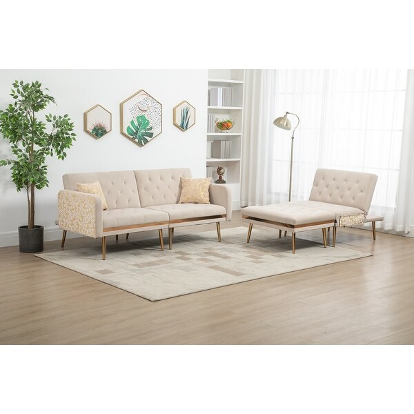 3-Seat Sectional Sofa Set Convertible Sleeper Sofa， Living Room Accent Sofa with Ottoman