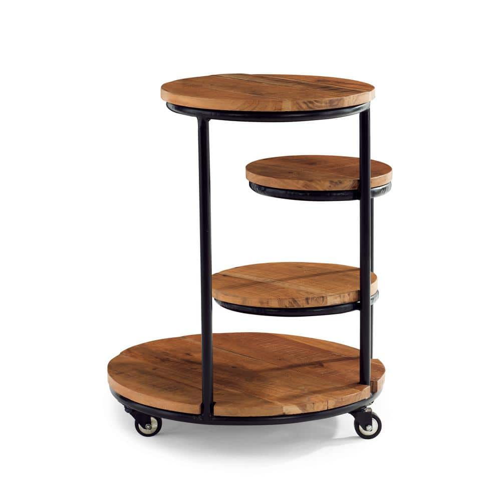 Powell Company Josie 25 in. Natural Wood and Black Metal 4-Tiered Plant Stand Wheels HD1452A19