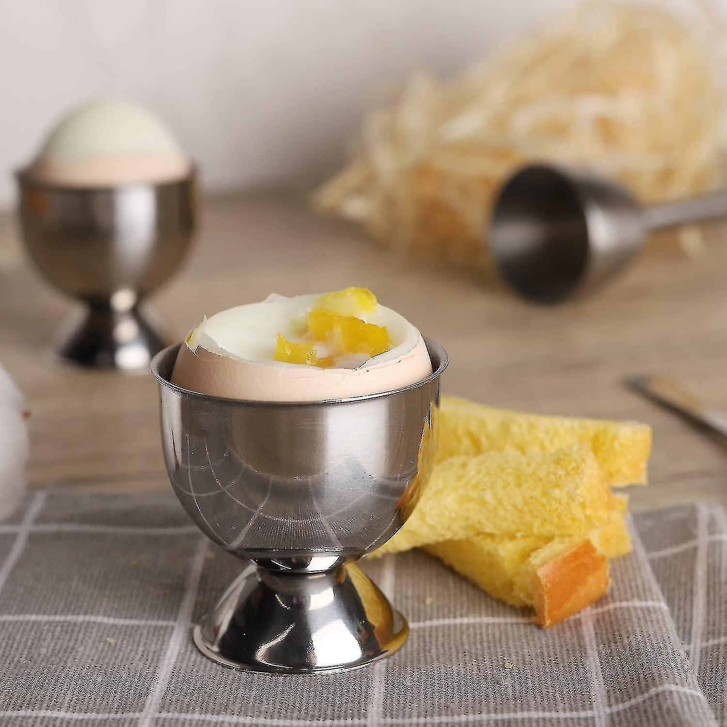 4pcs Egg Cups Set For Hard Soft Boiled Egg Stainless Steel Egg Tray Holder Kitchen