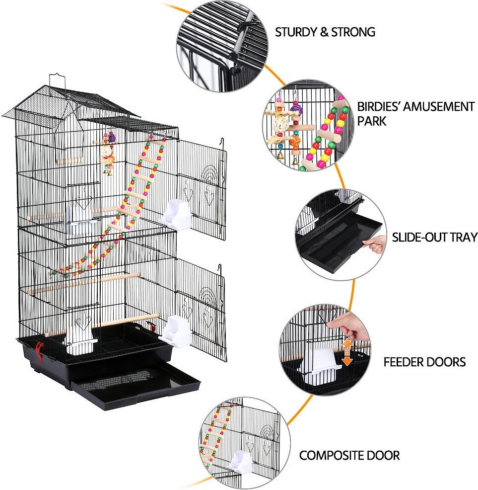 Yaheetech 39-in Parrot Bird Cage， Black， Large