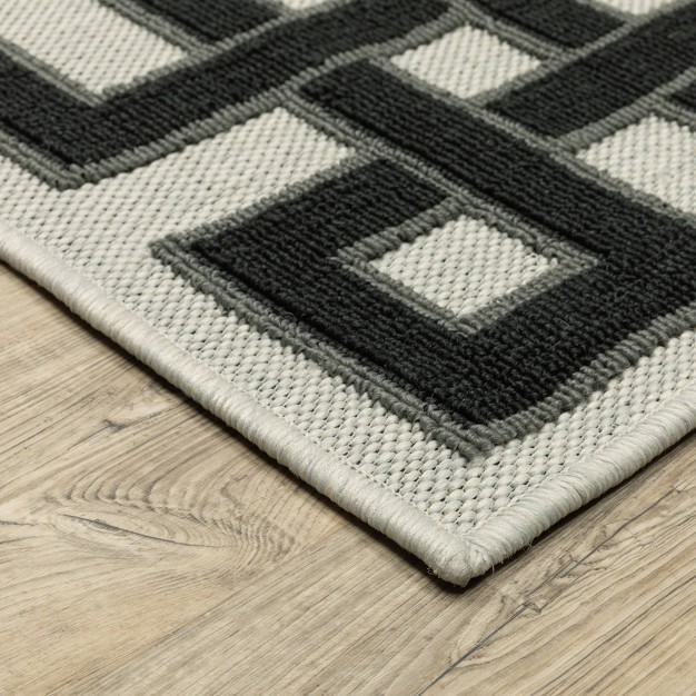 Trinity Corner Detail Border Patio Area Rug Beige black Captiv8e Designs