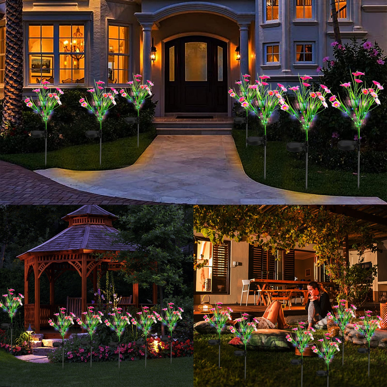 TSV Solar Wildflower Stake Lights Outdoor Waterproof LED Flower Light Landscape Decorative Lamps for Garden Patio Lawn Yard Pathway， Pink