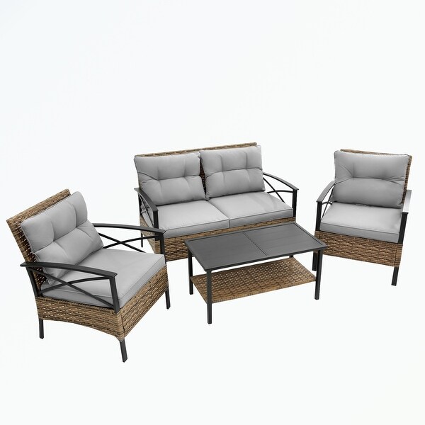 4 piece sectional rattan wicker corner sofa set with cushion - Overstock - 37503755