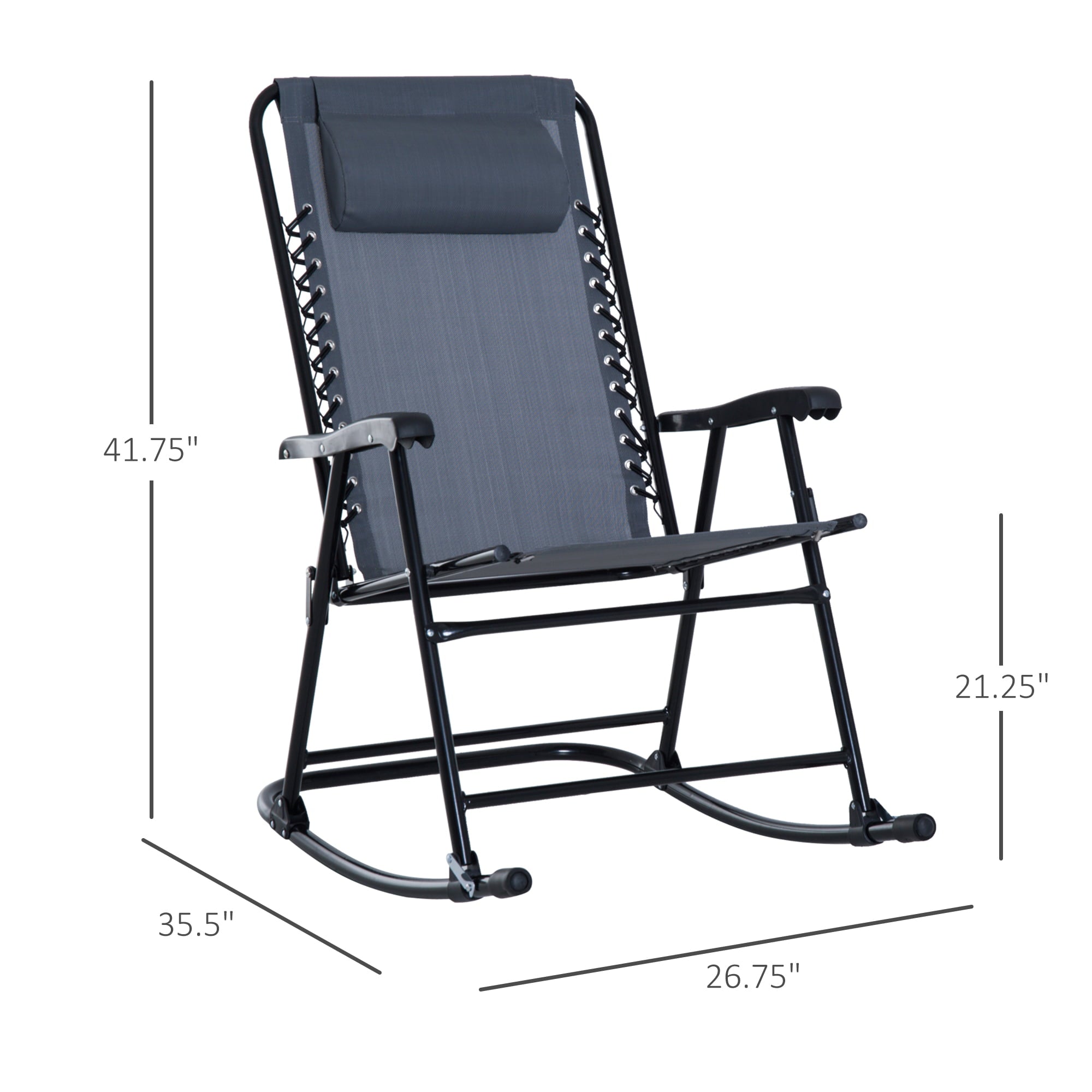 Outsunny Mesh Outdoor Patio 2 Steel Folding Rocking Chair Set Porch Lawn Furniture, Black, Gray, Multicolor