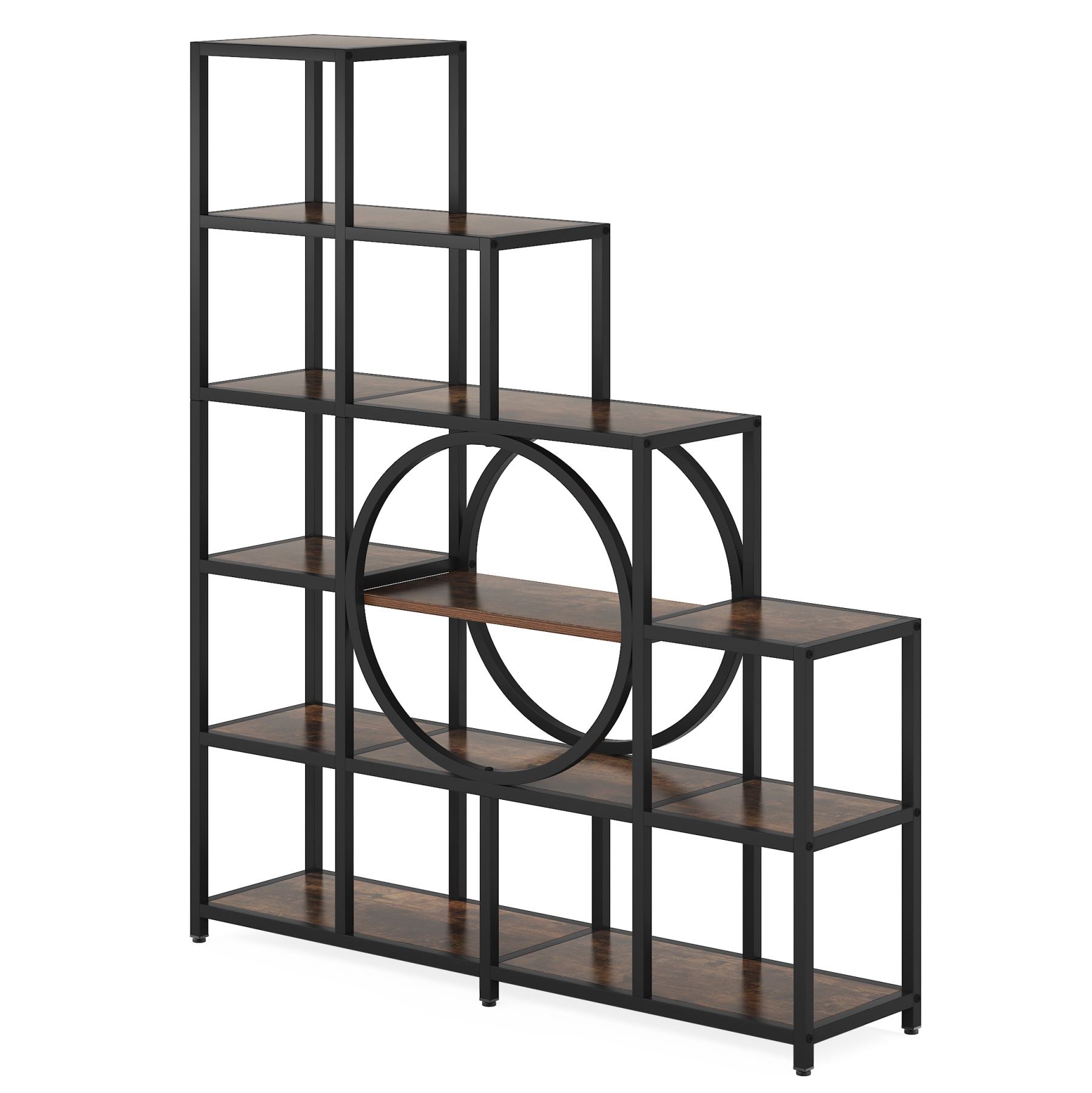 65 Ladder Bookshelf, 6-Tier Bookshelf 12 Cubes Stepped Etagere Bookcase