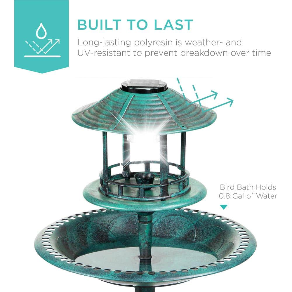 Best Choice Products Solar Green Pedestal Fountain Birdbath SKY5950