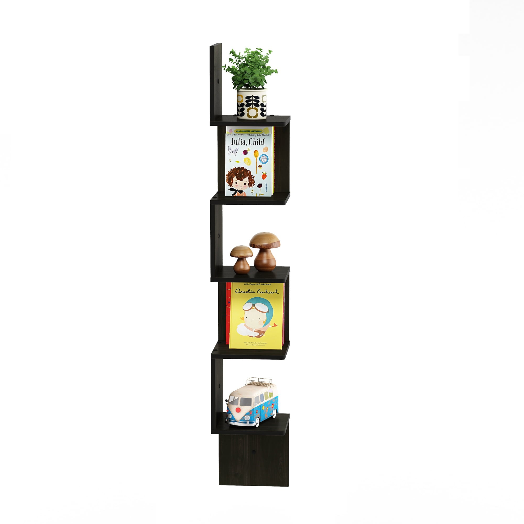 Furinno 5 Tier Wall Mount Floating Corner Square Shelf, FR16123EX