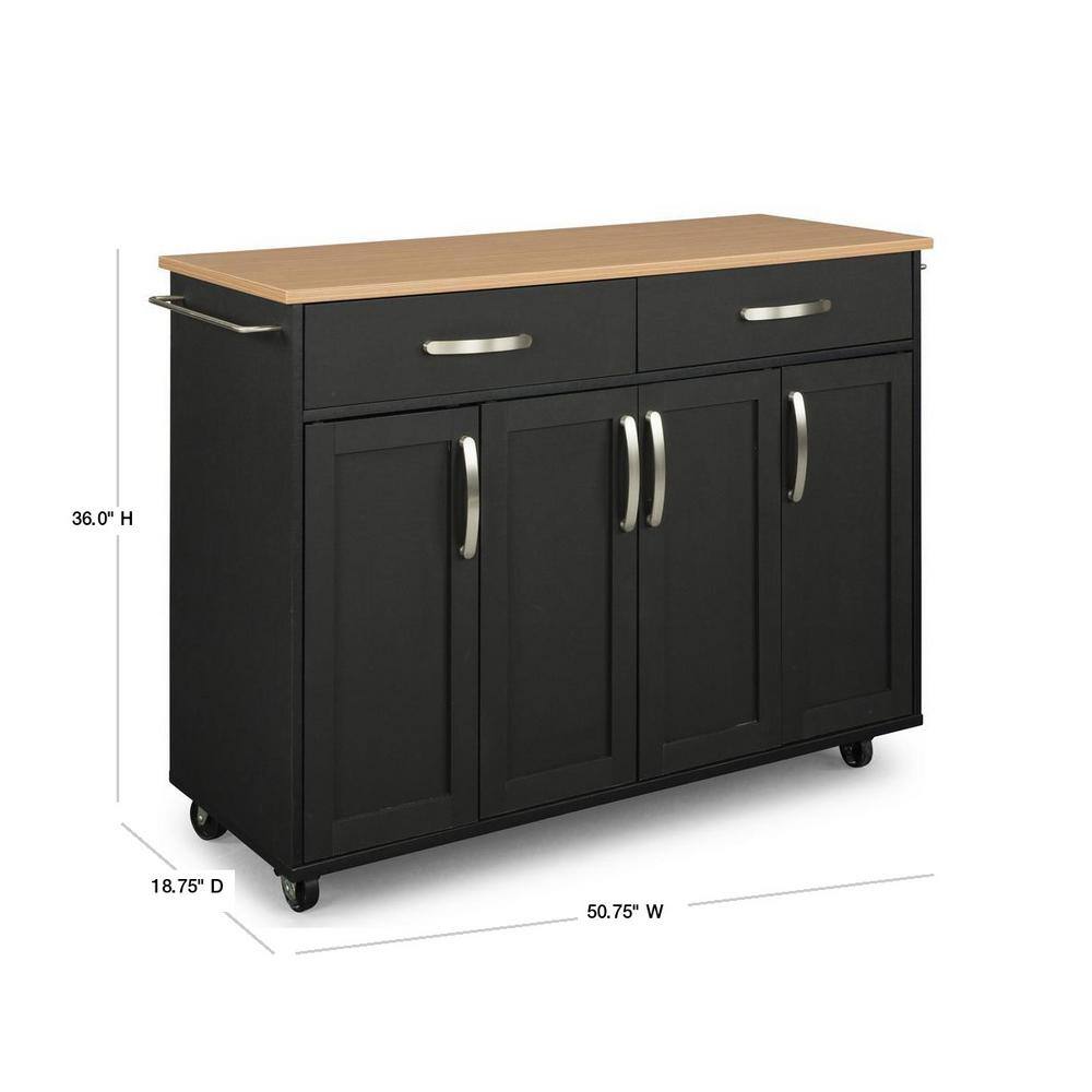 HOMESTYLES Brookshire Black Kitchen Cart with Natural Wood Top 4411-95