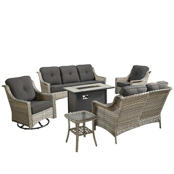 XIZZI Outdoor Rattan Wicker Patio Furniture Conversation Set with Fire Pit Table